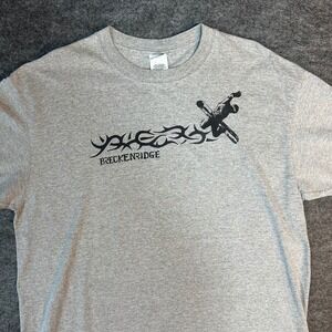 Y2K Breckenridge Graphic T Shirt Anvil  Mens XL Grey Skiing Snowboarding Skier